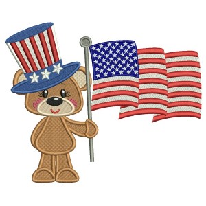 Patriotic Bear With An American Flag Filled Machine Embroidery Design Digitized Pattern